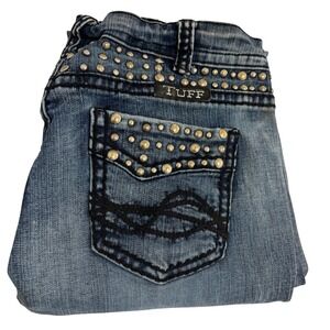 Cowgirl Tuff Bootcut Blue Jeans Women 30 x 31 Studded Barbed Wire Western Rodeo